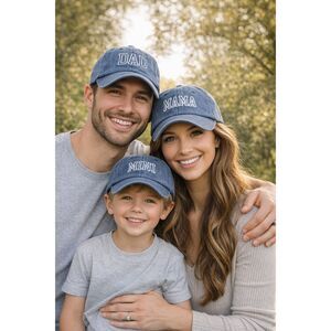 Family Matching Hats Set Dad Mama Mini Denim Distressed Baseball Caps